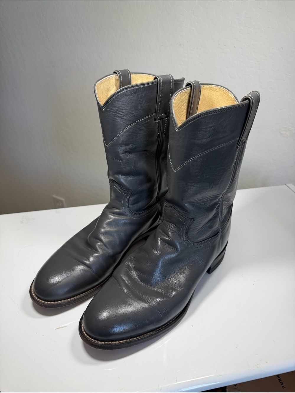 Vintage Justin USA GreyLeather Roper Cowboy Boots - Men's Size 9E